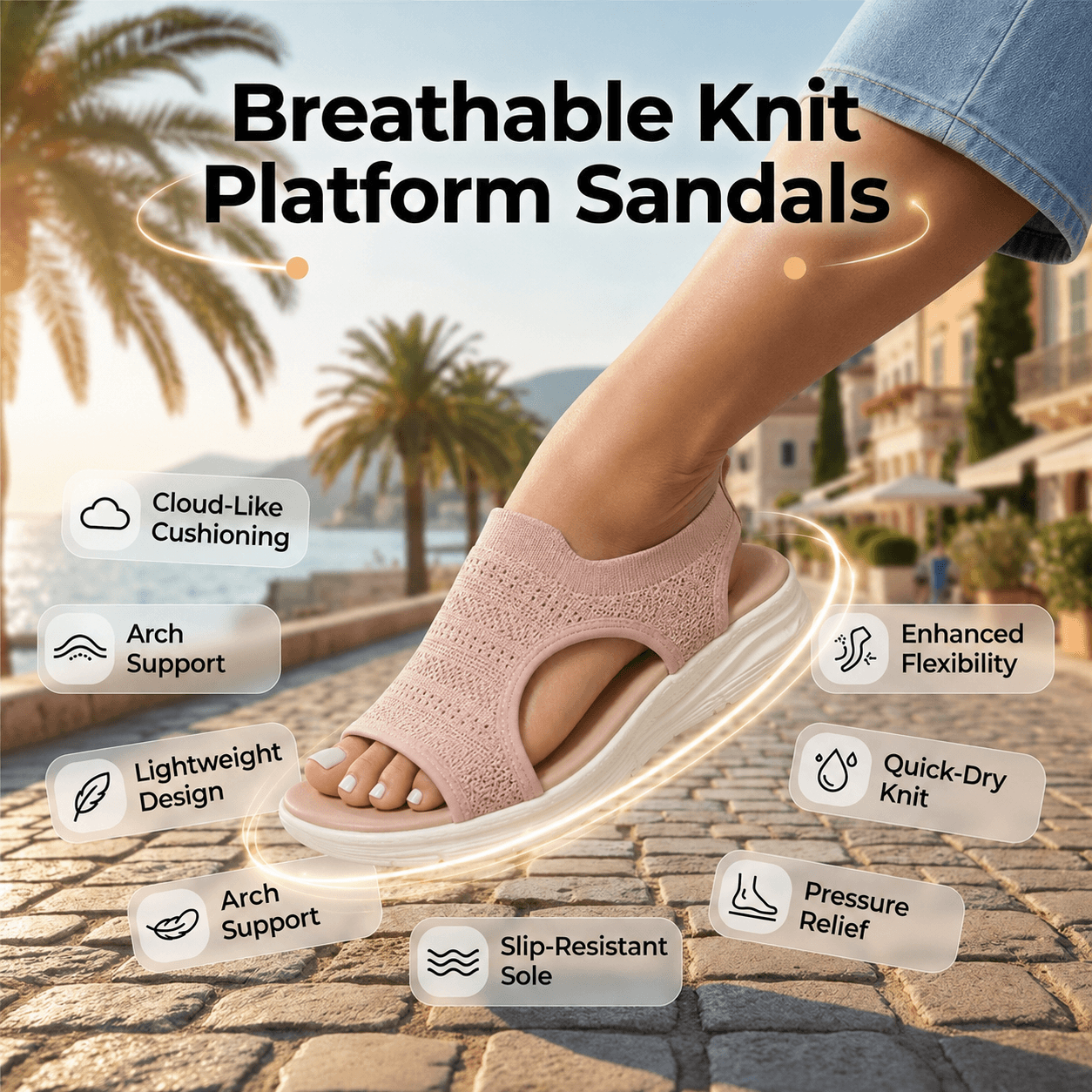 Women's Knit Platform Sandals | Walk Comfortably All Summer | 50% OFF Now