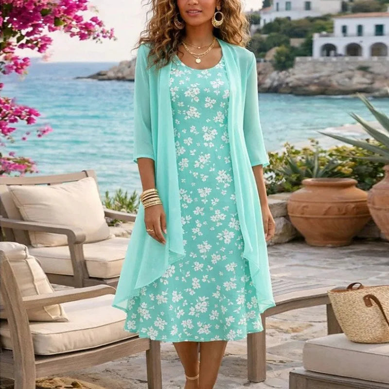 Chiffon Dress & Cardigan Set | Elegant Summer Style Made Easy | SAVE 58% NOW