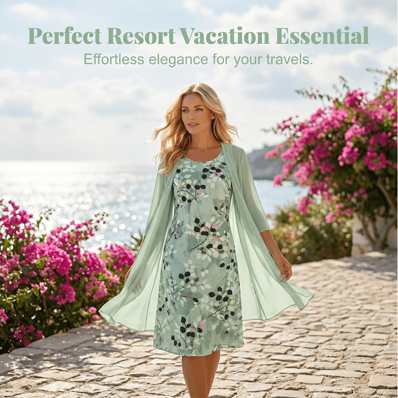 Chiffon Dress & Cardigan Set | Elegant Summer Style Made Easy | SAVE 58% NOW